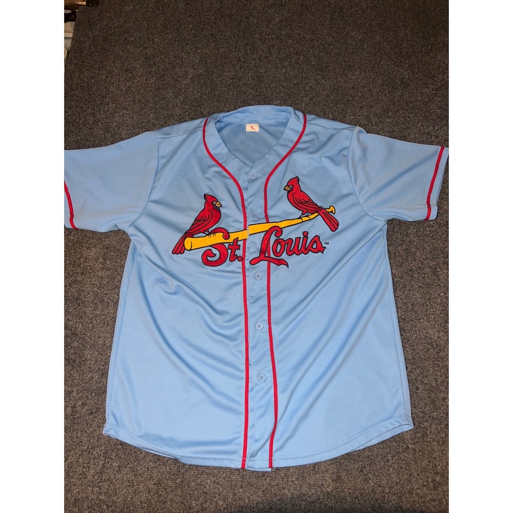 St. Louis Cardinals Baseball Jersey Light Blue Button Down Mens Size Large